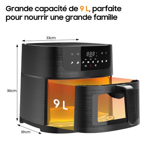 Friteuse Air Fryer 9L - XXL  avec Fenêtre - Friteuse à Air, 1800W, 8 en 1, Recettes
