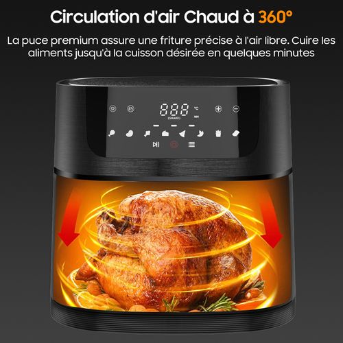 Friteuse Air Fryer 9L - XXL  avec Fenêtre - Friteuse à Air, 1800W, 8 en 1, Recettes