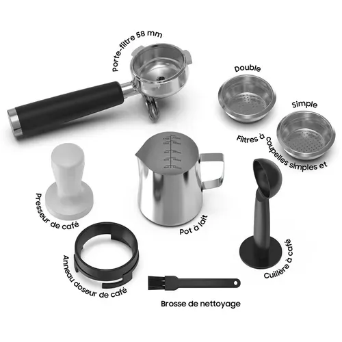 Machine à Expresso Italienne à Pompe 20 Bar, Built-in Grinder, Auto-cleaning, 2050w-1.6l