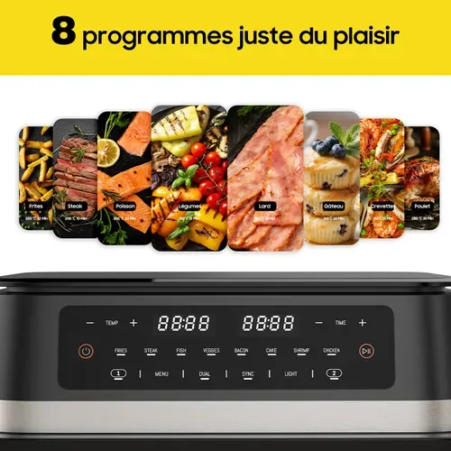 Friteuse à Air Double Zone 11l Avec Séparateur Amovible - Airfryer Sans Huile AF100A, 8-en-1