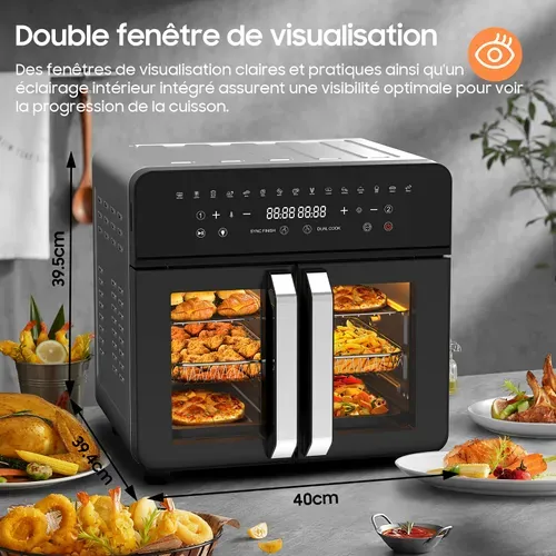Friteuse à Air 23l Dual Zone XXL Friteuse Sans Huile Air Fryer, 15 Programmes, 2200w, Recette