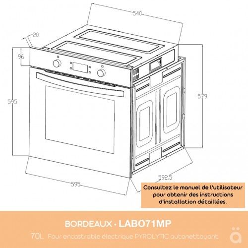 Four encastrable Pyrolyse LABO71MPX Multifonctions 71 litres inox