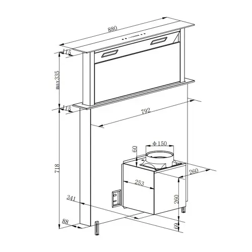 Hotte De Plan De Travail Rahp9x 90 Cm Inox Et Verre