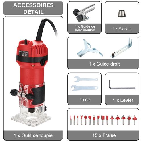 Défonceuse Électrique Affleureuse à Bois, 580W, 30000 TR/MIN, Outil De Palmage De Coupe, Prise UE 220V