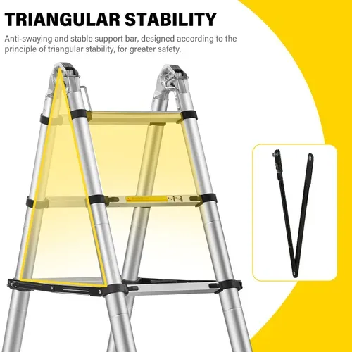 échelle Télescopique Pliante 2 En 1 3,8 M (1,9 + 1,9), Aluminium, Capacité De Charge 150 Kg, Argent
