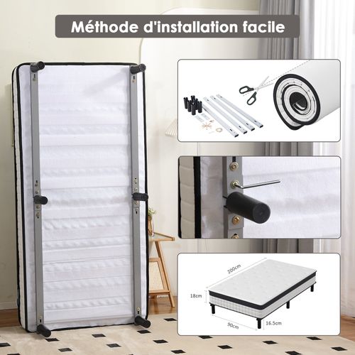 Matelas à ressort ensachés 90x200 cm + Cadre De Lit En Fer