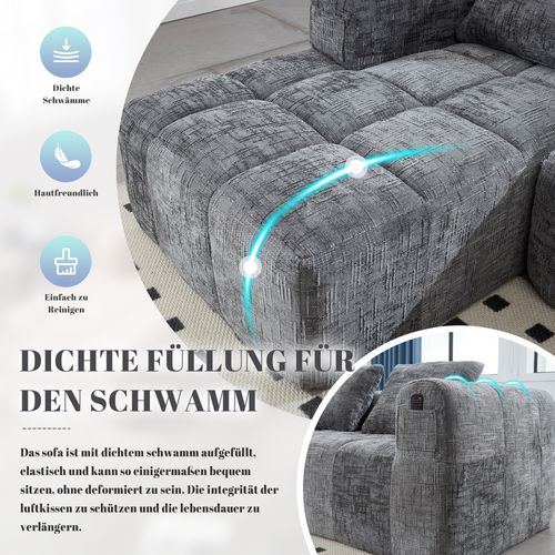 Canapé Compressé Modulaire 3 Places Tissu Chenille Gris
