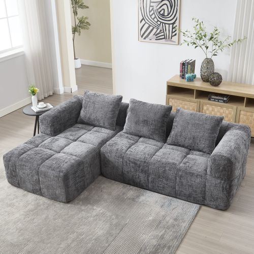 Canapé Compressé Modulaire 3 Places Tissu Chenille Gris