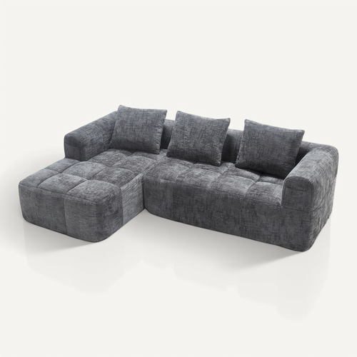 Canapé Compressé Modulaire 3 Places Tissu Chenille Gris