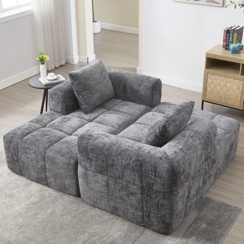 Canapé Compressé Modulaire 3 Places Tissu Chenille Gris