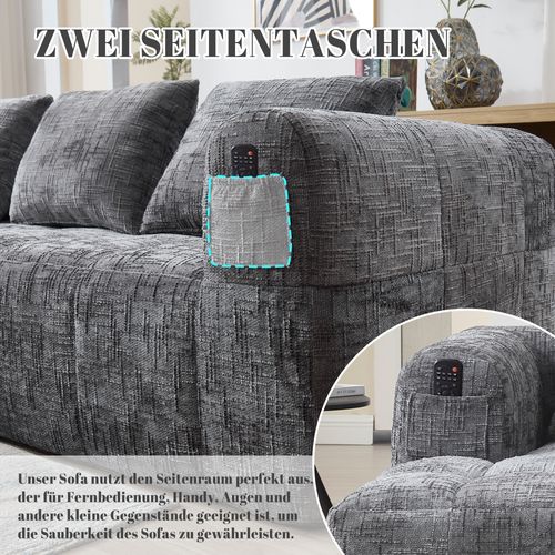 Canapé Compressé Modulaire 3 Places Tissu Chenille Gris