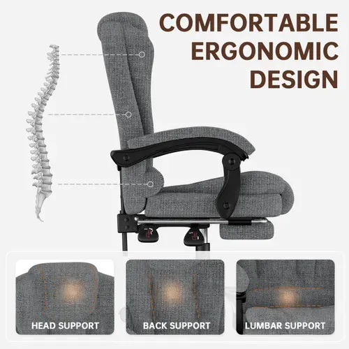 Chaise De Bureau Ergonomique Avec Repose-pieds Et Fonction D'inclinaison Réglable - Gris