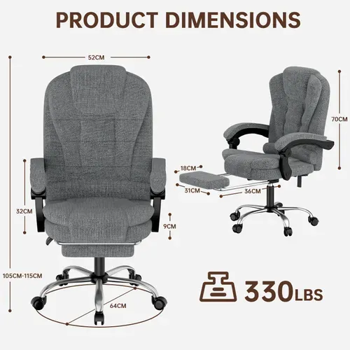 Chaise De Bureau Ergonomique Avec Repose-pieds Et Fonction D'inclinaison Réglable - Gris
