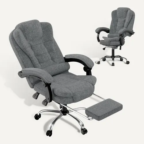 Chaise De Bureau Ergonomique Avec Repose-pieds Et Fonction D'inclinaison Réglable - Gris