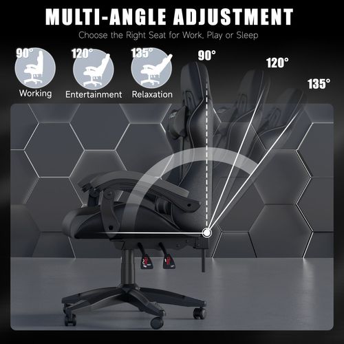 Fauteuil Gaming Ergonomique Réglable Avec Coussin Lombaire Et Appui-tête - Noir Et Gris