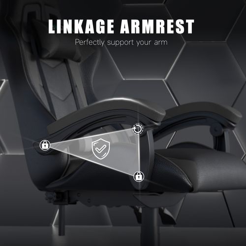 Fauteuil Gaming Ergonomique Réglable Avec Coussin Lombaire Et Appui-tête - Noir Et Gris