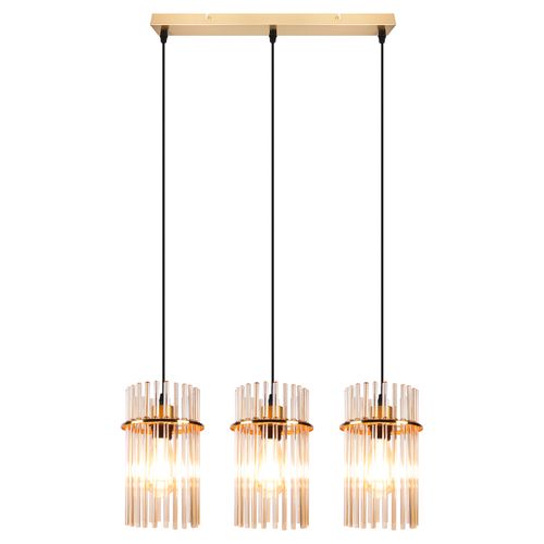 Suspension Dorée Vintage, 3-lampes Verre E27, Ø 16 Cm Pour Cuisine.