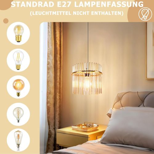 Suspension Dorée Rétro, Lampe Verre E27, Ø 30 Cm Pour Cuisine et Café.