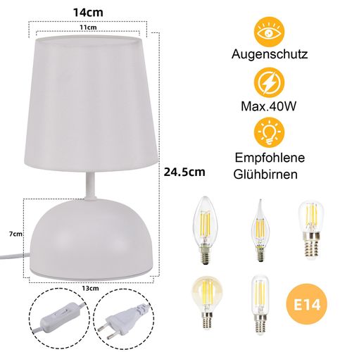 Lampe De Chevet En Tissu Blanc, Design Moderne Avec Câble (sans Ampoule).