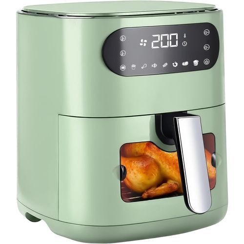 Friteuse à air 6 L, panier simple, hublot, 7 programmes de cuisson, silencieuse (verte)
