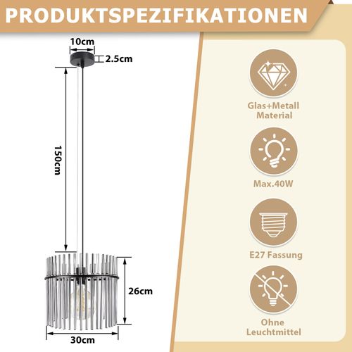Suspension 1 Flamme Verre Modern Noir E27 Ø 30 Cm (sans Ampoule)