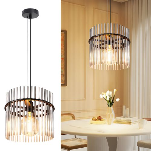 Suspension 1 Flamme Verre Modern Noir E27 Ø 30 Cm (sans Ampoule)