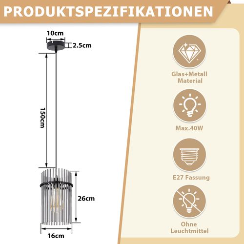 Suspension 1 Flamme Verre Modern Noir E27 Ø 16 Cm (sans Ampoule)
