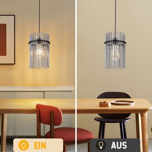 Suspension 1 Flamme Verre Modern Noir E27 Ø 16 Cm (sans Ampoule)