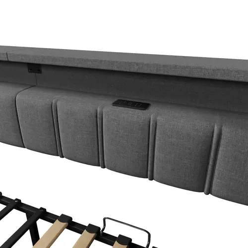 Lit Banquette 90x200 Cm, Canapé Lit Avec USB Et Type-c, LED, 2 Tiroirs, Poches De Rangement,gris