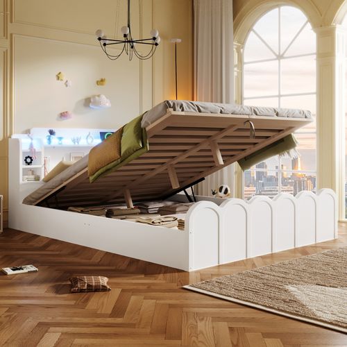 Lit Coffre 140x200 Cm Lit Rembourré Simple Avec Charge USB Type-c, Éclairage LED, Blanc