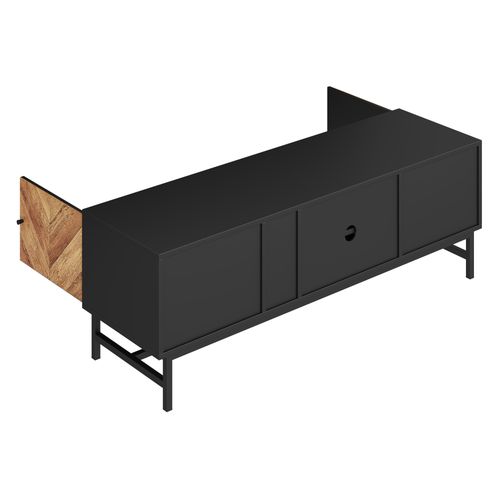 Meuble TV – 150 Cm – Noir Et Bois – Espace De Rangement Polyvalent – Design Moderne Et Minimaliste