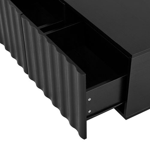 Table Basse 100x50x40 Cm 2 Tiroirs Façade Ondulée Mdf Noir