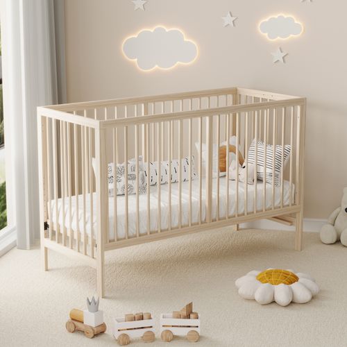 Lit Bébé évolutif 120x60 Bois Naturel Réglable Sans Matelas