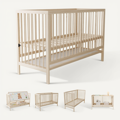 Lit Bébé évolutif 120x60 Bois Naturel Réglable Sans Matelas