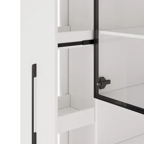 Vitrine Bibliothèque 110x35x160 Cm Avec LED App Et Rangements Coulissants, Blanc
