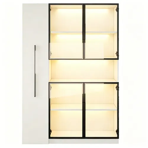 Vitrine Bibliothèque 110x35x160 Cm Avec LED App Et Rangements Coulissants, Blanc