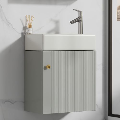 Meuble Salle De Bain Mural 46x26x56 Cm Avec Vasque, Rangement Suspendu, Mdf Gris