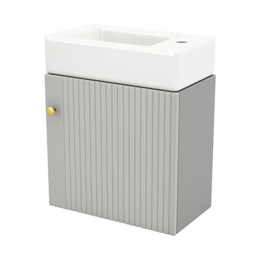 Meuble Salle De Bain Mural 46x26x56 Cm Avec Vasque, Rangement Suspendu, Mdf Gris