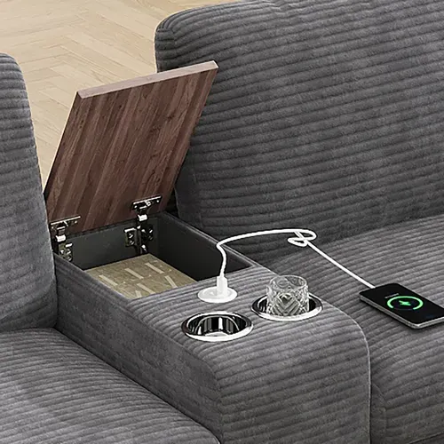 Canapé D'angle Modulable 6 Places 311x139 Cm Avec Pouf Coffre Et Console Mobile,velours Côtelé Gris