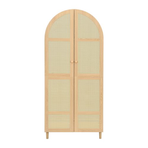 Armoire Penderie 80x50x179 Cm Avec Portes Effet Cannage, Tringle, étagères Et Tiroirs