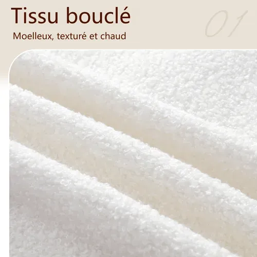 Lit Coffre 160x200 Cm Lit Rembourré Bouclé Blanc, Formes Arrondies, Housse Lavable