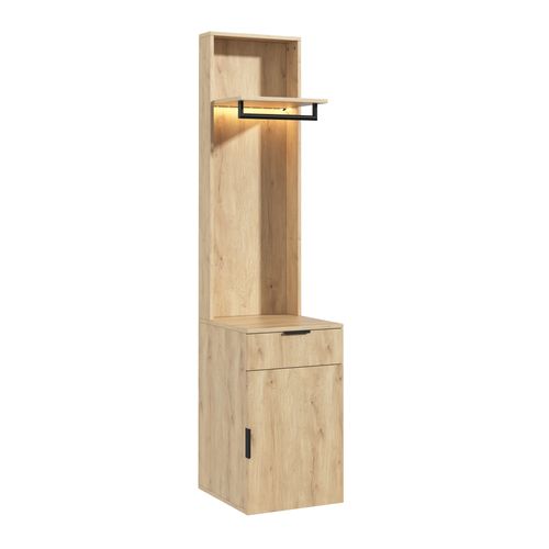 Armoire Penderie 45x47x200 Cm Avec Penderie LED, Tiroir À Bijoux, 2 Compartiments, Effet Chêne