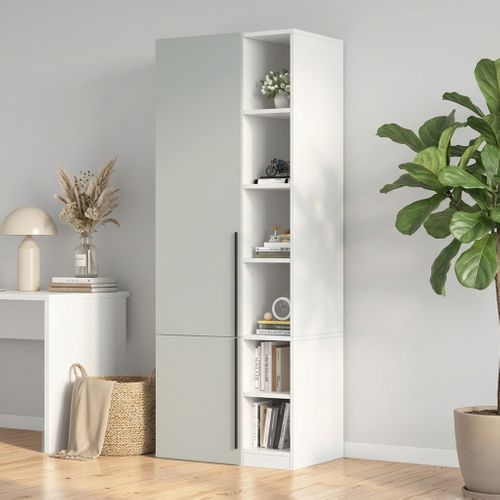 Armoire Penderie étroite 70x50x200 Cm Avec 1 Tringle Et 10 Compartiments, Portes Battantes, Gris