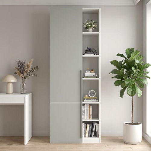 Armoire Penderie étroite 70x50x200 Cm Avec 1 Tringle Et 10 Compartiments, Portes Battantes, Gris