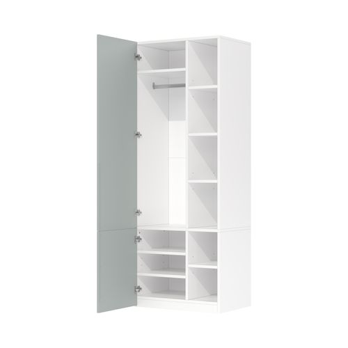 Armoire Penderie étroite 70x50x200 Cm Avec 1 Tringle Et 10 Compartiments, Portes Battantes, Gris