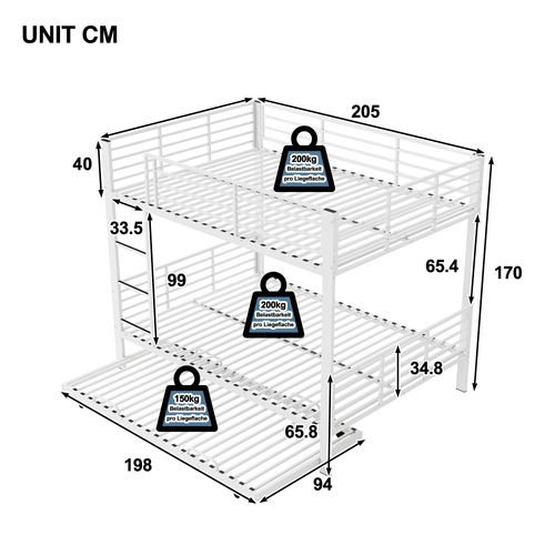 Lit Superposé 140x200 Cm Avec échelle, Lit Mezzanine, Structure Stable ...
