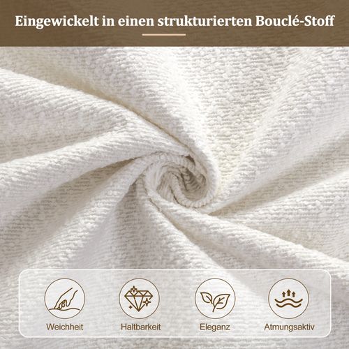 Lit Coffre Rembourré 140x190 Cm Avec Rangements, Lit Capitonné, Design Moderne, Tissu Bouclé, Blanc