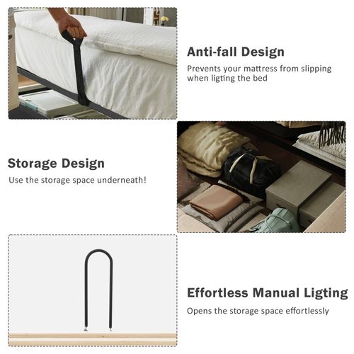 Lit Coffre 180x200 Cm Rembourré Avec 2 Chevets - 2 Liseuses - USB-c - Gris