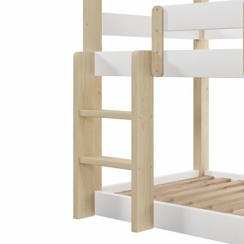 Lit Superposé 90x190 Cm - Bois - Blanc Et Naturel