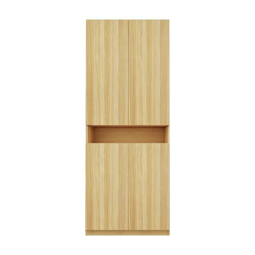 Armoire 70x55x180 Cm - Niches LED - Penderie Avec Tringle - Grand Rangement - Mdf - Naturel